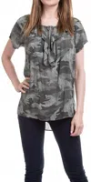 Gigi Moda Alba Camo Short Sleeve Top In Green In Green
