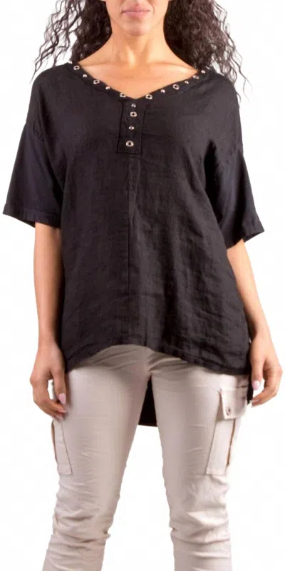 Gigi Moda Aldina Linen V-neck Top In Black