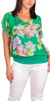 Gigi Moda Amante Fiore Silk Top In Emerald Green In Multi