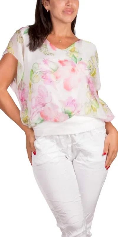 Gigi Moda Amante Fiore Silk Top In White In Multi