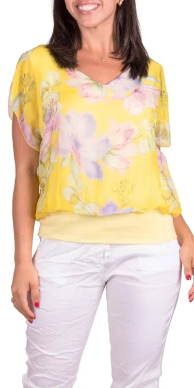 Gigi Moda Amante Fiore Silk Top In Yellow
