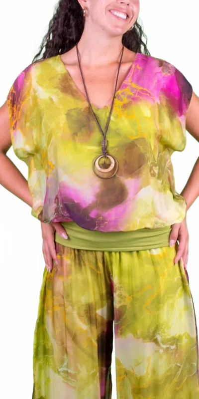 Gigi Moda Amante Tempesta Silk Top In Lime In Yellow