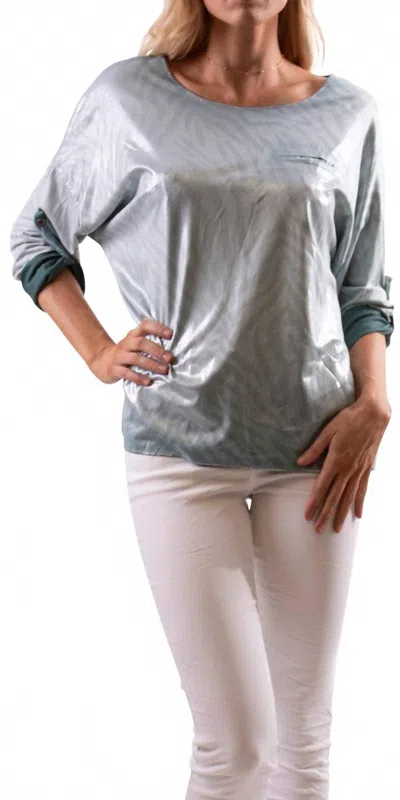 Gigi Moda Amy Metallic Zebra Sweater In Lake Green In Gray