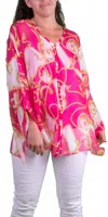 Gigi Moda Angelo Baroque Silk Blouse In Hot Pink In Pink