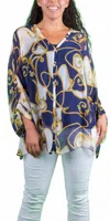 Gigi Moda Angelo Baroque Silk Blouse In Navy In Blue