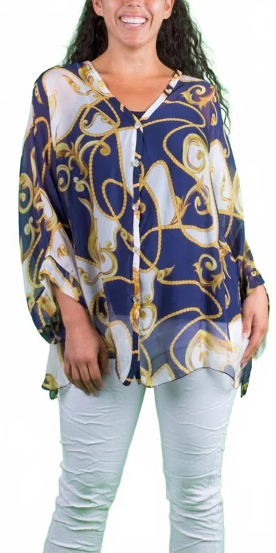 Gigi Moda Angelo Baroque Silk Blouse In Navy In Blue