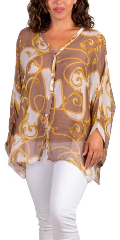 Gigi Moda Angelo Baroque Silk Blouse In Taupe In Multi