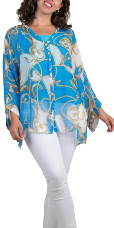 Gigi Moda Angelo Baroque Silk Blouse In Turquoise In Blue