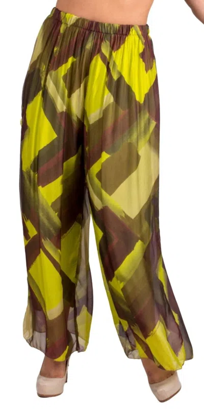 Gigi Moda Angelo Brushstroke Silk Pants In Lime In Transparent