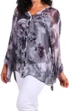 Gigi Moda Angelo Jungle Silk Blouse In Charcoal In Blue