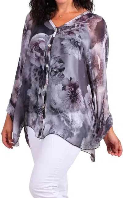 Gigi Moda Angelo Jungle Silk Blouse In Charcoal In Purple