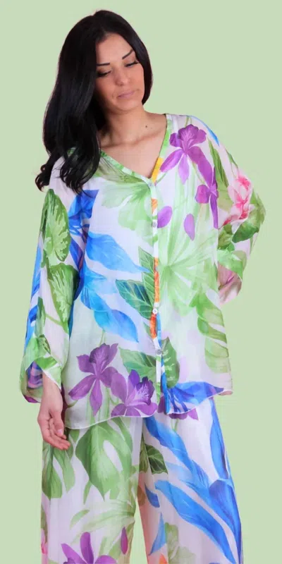 Gigi Moda Angelo Tropical Silk Blouse In Lime In Multi