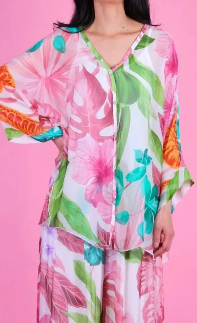 Gigi Moda Angelo Tropical Silk Blouse In Pink In Multi