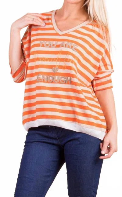 Gigi Moda Bellissima Stripe V-neck Sweater In Orange/taupe In Transparent