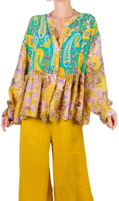 Gigi Moda Berttina Blouse In Green/mustard In Multi