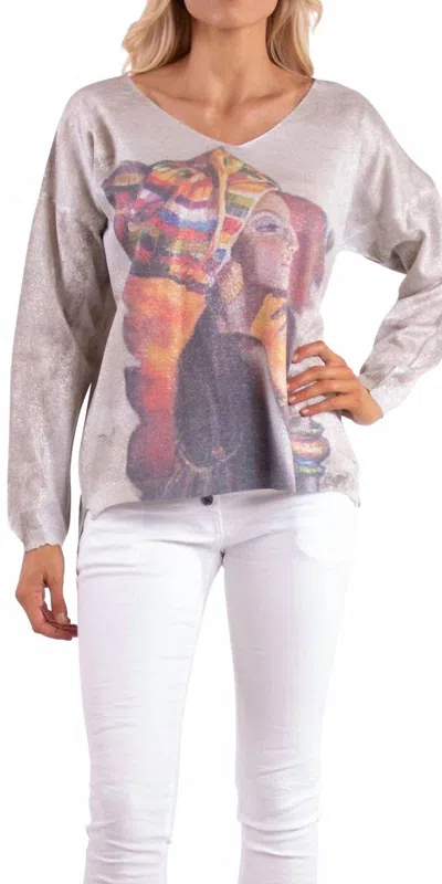 Gigi Moda Bold Queen Long Sleeve Sweater In Taupe In Pink