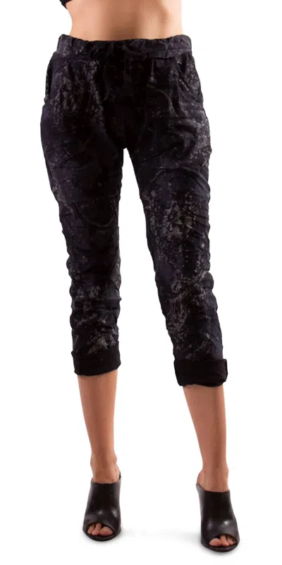 Gigi Moda Brillare Silver Glitter Splashed Paint Tie Waist Cropped Pants In Black