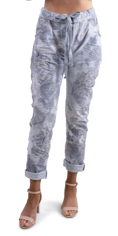 Gigi Moda Brillare Silver Glitter Splashed Paint Tie Waist Cropped Pants In Blue