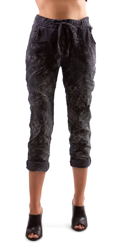 Gigi Moda Brillare Silver Glitter Splashed Paint Tie Waist Cropped Pants In Charcoal In Black