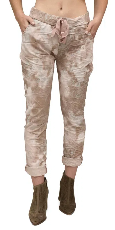 Gigi Moda Brillare Silver Glitter Splashed Paint Tie Waist Cropped Pants In Pink In Brown
