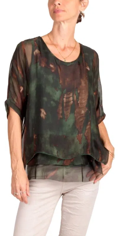 Gigi Moda Carmelina Acid Wash Silk Kaftan In Forest Green