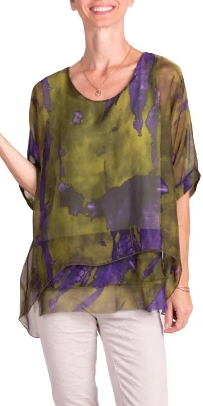 Gigi Moda Carmelina Acid Wash Silk Kaftan In Lime In Green