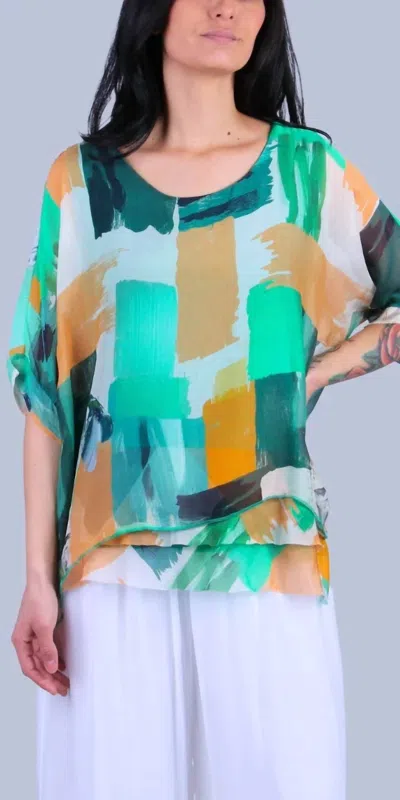 Gigi Moda Carmelina Brushstroke Blouse In Emerald Green In Multi