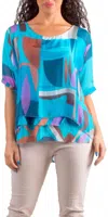 Gigi Moda Carmelina Graphic Silk Kaftan In Turquoise In Blue
