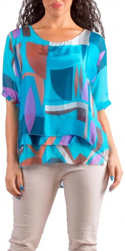 Gigi Moda Carmelina Graphic Silk Kaftan In Turquoise In Blue