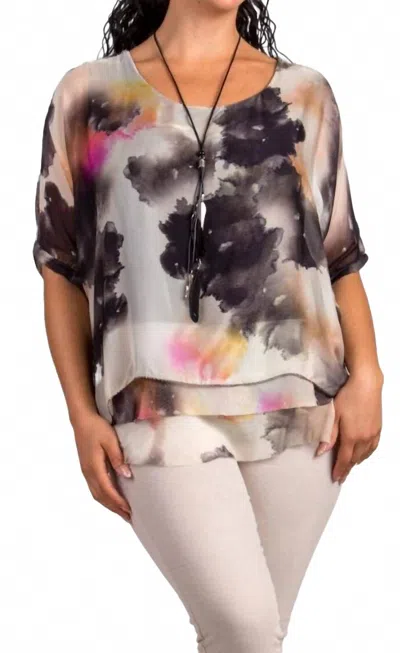 Gigi Moda Carmelina Watercolor Silk Kaftan In Black In Multi