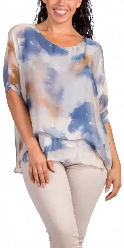 Gigi Moda Carmelina Watercolor Silk Kaftan In Blue