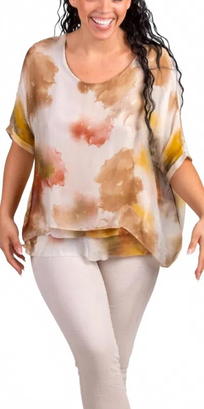 Gigi Moda Carmelina Watercolor Silk Kaftan In Camel In Multi