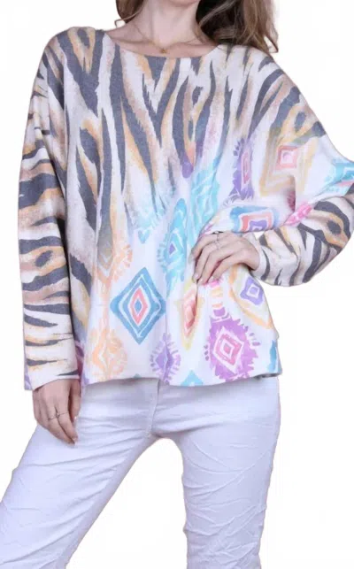 Gigi Moda Celeste Tiger Print Sweater In White In Multi