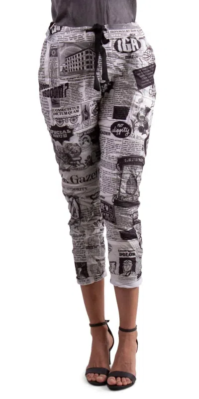 Gigi Moda Celina Newspaper Pants In White In Gray