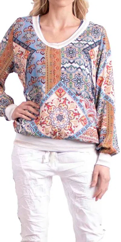 Gigi Moda Chia Long Sleeve Paisley Blouse In Blue