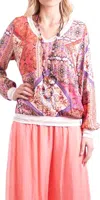 Gigi Moda Chia Long Sleeve Pasiley Blouse In Hot Pink In Multi
