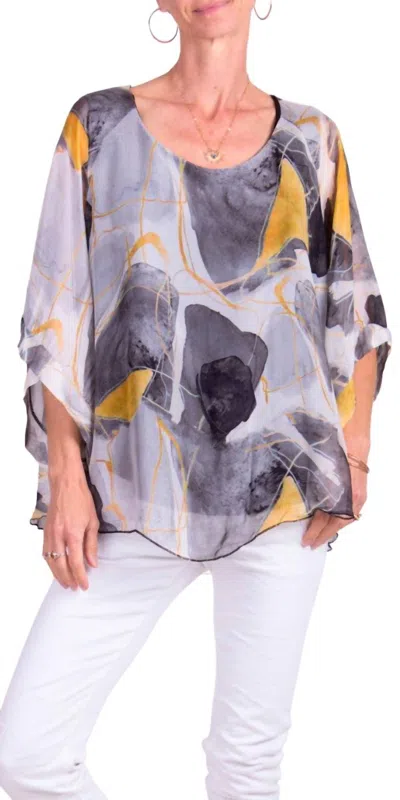 Gigi Moda Coletta Abstract Silk Top In Black In Gray