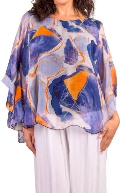 Gigi Moda Coletta Abstract Silk Top In Navy In Blue