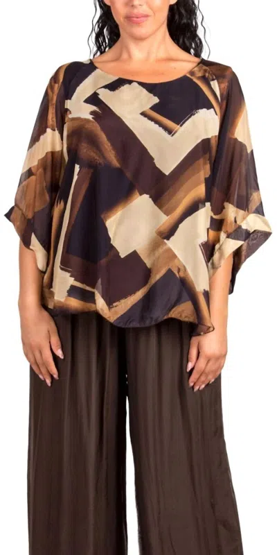 Gigi Moda Coletta Brushstroke Silk Top In Brown