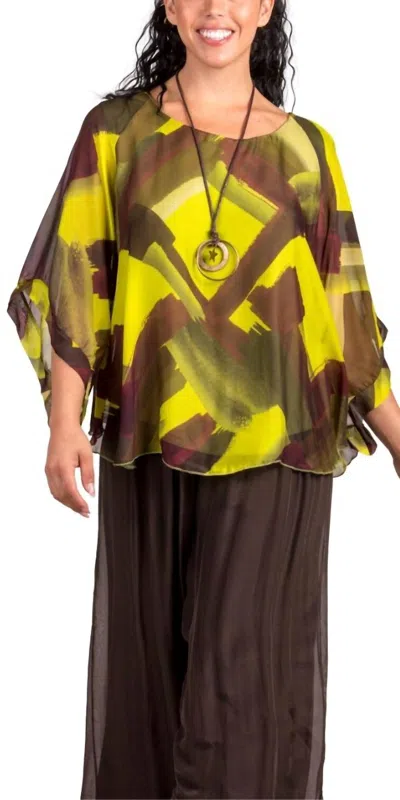 Gigi Moda Coletta Brushstroke Silk Top In Lime In Yellow