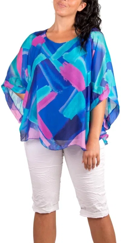 Gigi Moda Coletta Brushstroke Silk Top In Royal Blue In Multi