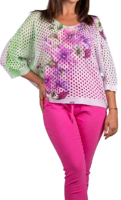 Gigi Moda Collete Batwing Knit Top In Purple/lime In Pink