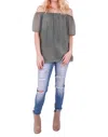 Gigi Moda Contadina Off-shoulder Blouse In Olive In Gray