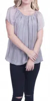 Gigi Moda Contadina Short Sleeve Blouse In Taupe In Gray