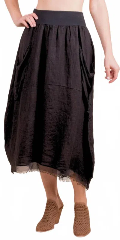 Gigi Moda Cremona Linen Midi Skirt In Black In Brown
