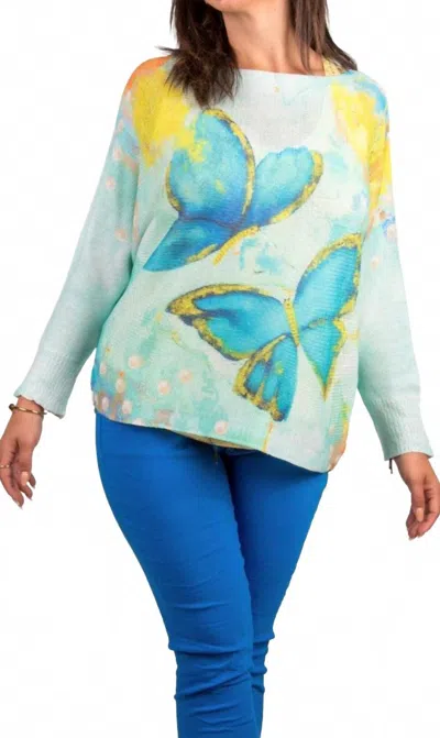 Gigi Moda Daria Batwing Sweater With Butterfly Print In Mint In Multi