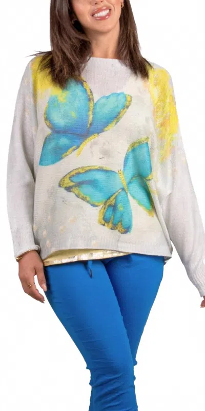 Gigi Moda Daria Batwing Sweater With Butterfly Print In White In Multi