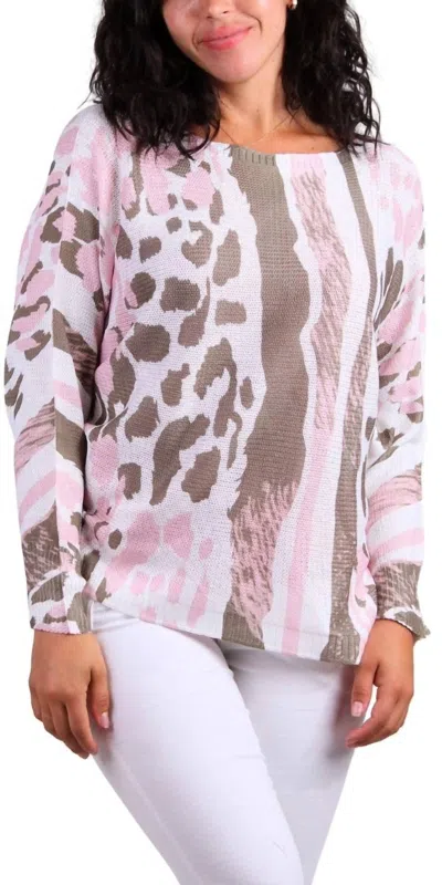 Gigi Moda Daria Batwing Sweater With Cheetah Print In Pink