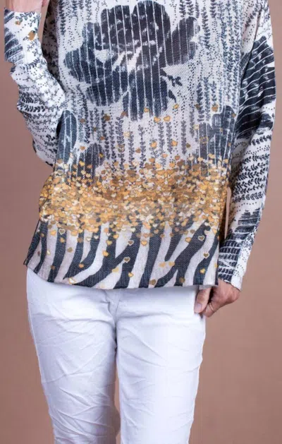 Gigi Moda Daria Batwing Sweater With Heart Strings Print In White In Multi