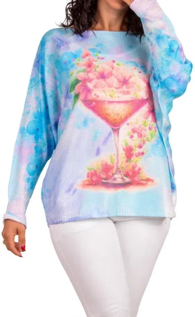 Gigi Moda Daria Batwing Sweater With Martini Print In Blue In Multi
